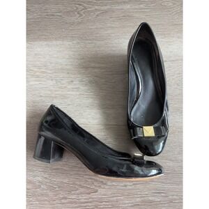 Michael Kors Black Patent Leather Bow Block Heel Pumps Size 8.5M‎